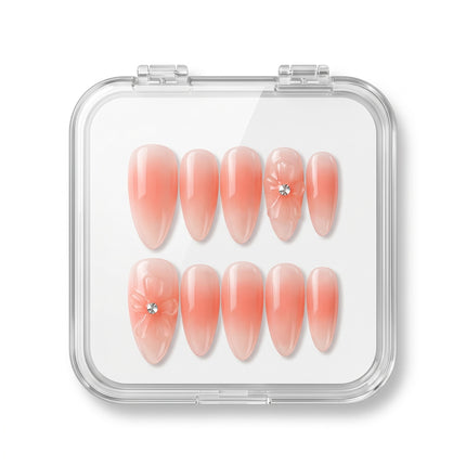 Jelly Peach 3D Crystal Floral Press-On Nails S066