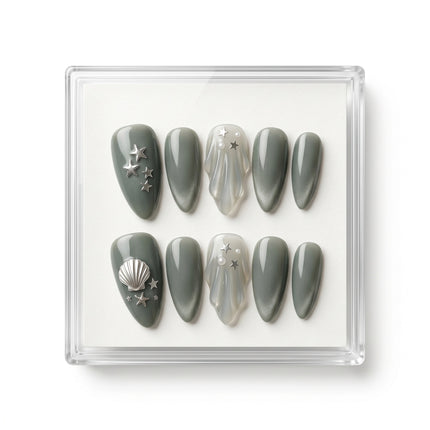 Slate Grey Celestial Magnetic Press-On Nails S067