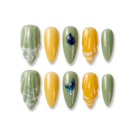 Sage & Honeycomb 3D Marble Press-On Nails S072