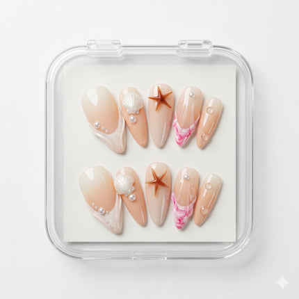 Siren Core Seashell Pearl Press-On Nails S089