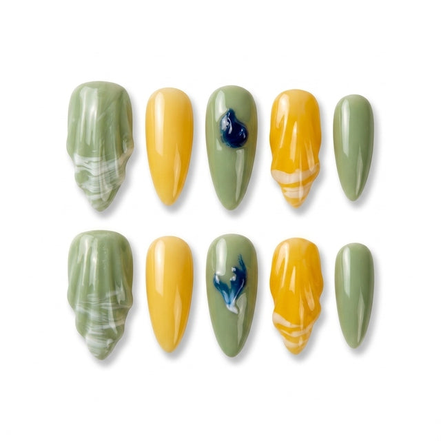 Sage & Honeycomb 3D Marble Press-On Nails S072