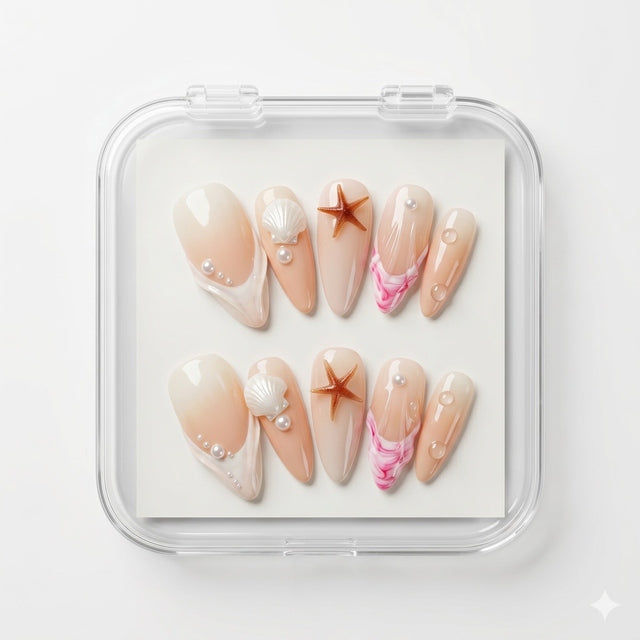 Siren Core Seashell Pearl Press-On Nails S089
