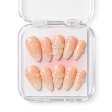 Sweet Peach Gradient Raindrop Gel Nails S060