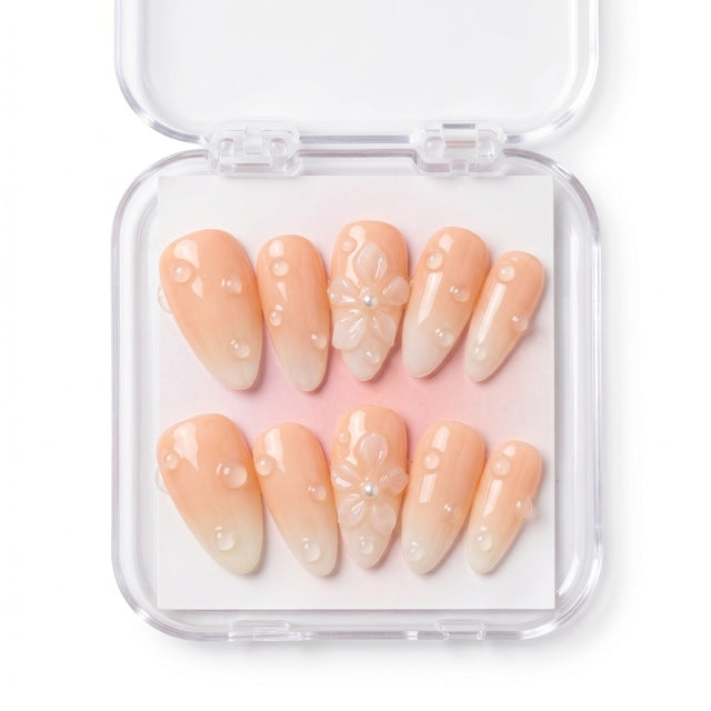 Sweet Peach Gradient Raindrop Gel Nails S060
